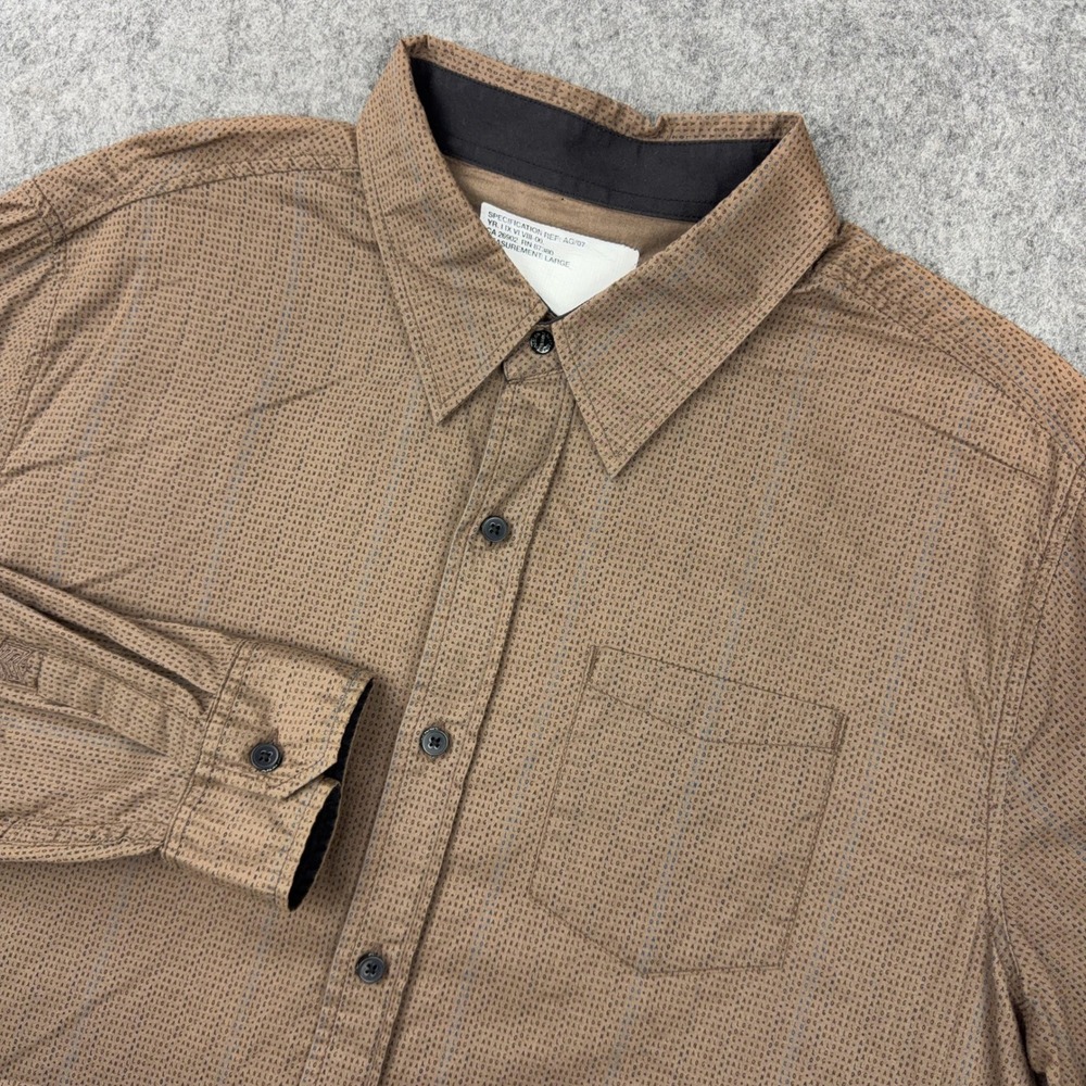 Analog Shirt Men Large Brown All Over Print Logo Long Sleeve Button Up Y2K Skate
